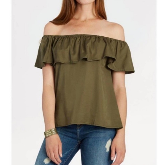 Sanctuary Chambray Off Shoulder Ruffle Top Blouse - Picture 8 of 13